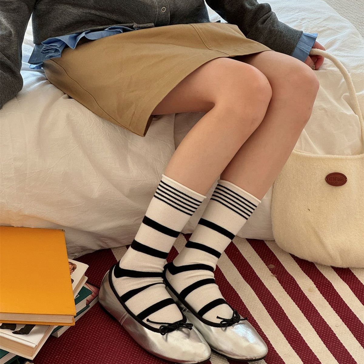 SP&CITY Korean Winter Striped  - đánh giá và giá Silk Sock Bamboo